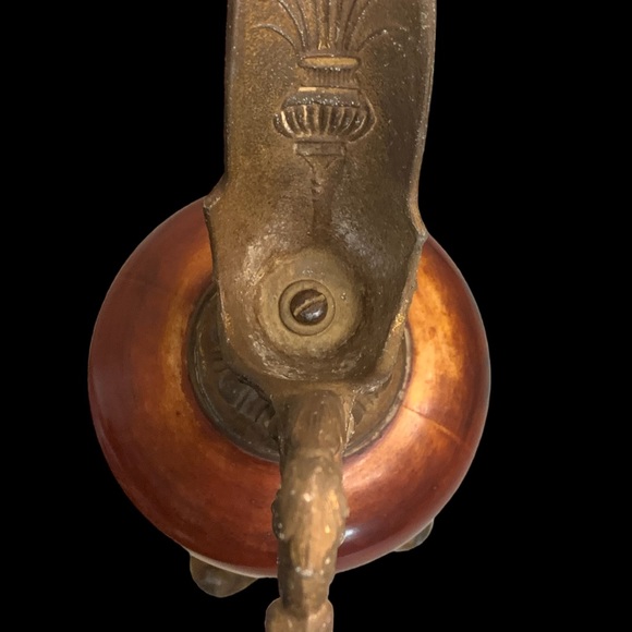 Early 20th Century Victorian Mantle Ewer. Hand Painted Art Glass Body. 16”x 7” - Picture 5 of 13